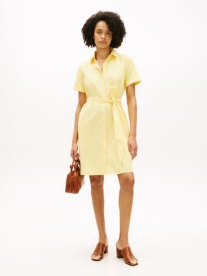 Belted Linen-Cotton Blend Shirtdress, Citronella