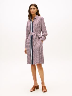 Houndstooth Belted Shirtdress, Navy