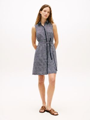 Belted TH Grid Print Crepe Shirtdress