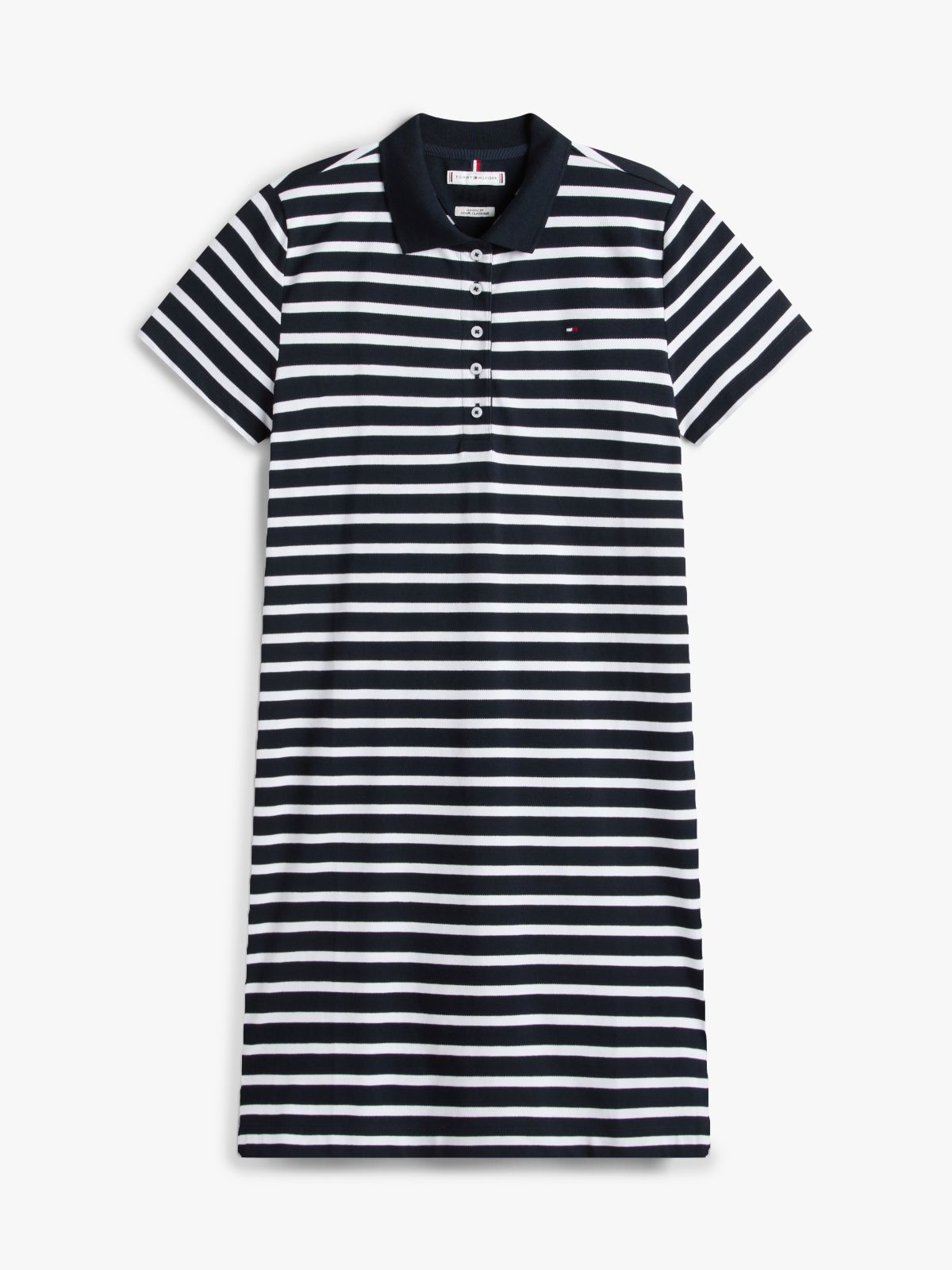 Striped Stretch Pique Polo Dress — Navy Blue
