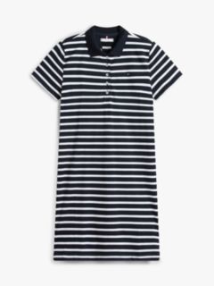 Striped Stretch Pique Polo Dress — Navy Blue 6