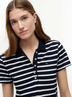 Striped Stretch Pique Polo Dress — Navy Blue 3