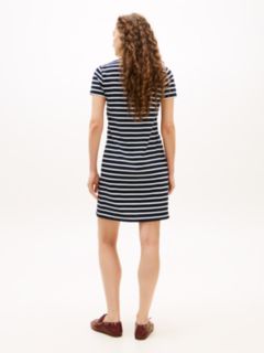 Striped Stretch Pique Polo Dress — Navy Blue 5