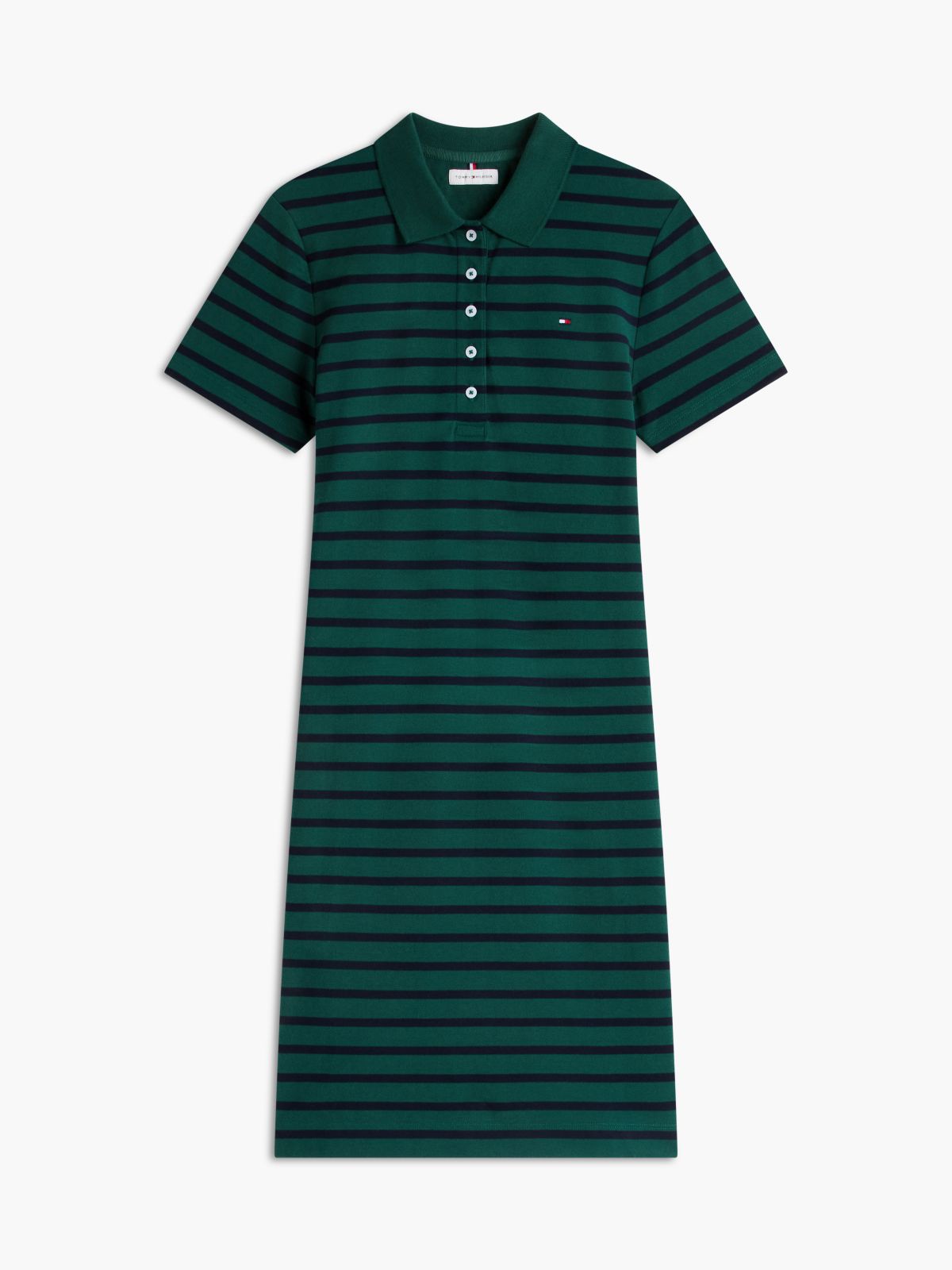 Striped Stretch Pique Polo Dress — Ornamental Green