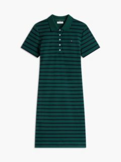 Striped Stretch Pique Polo Dress — Ornamental Green 5