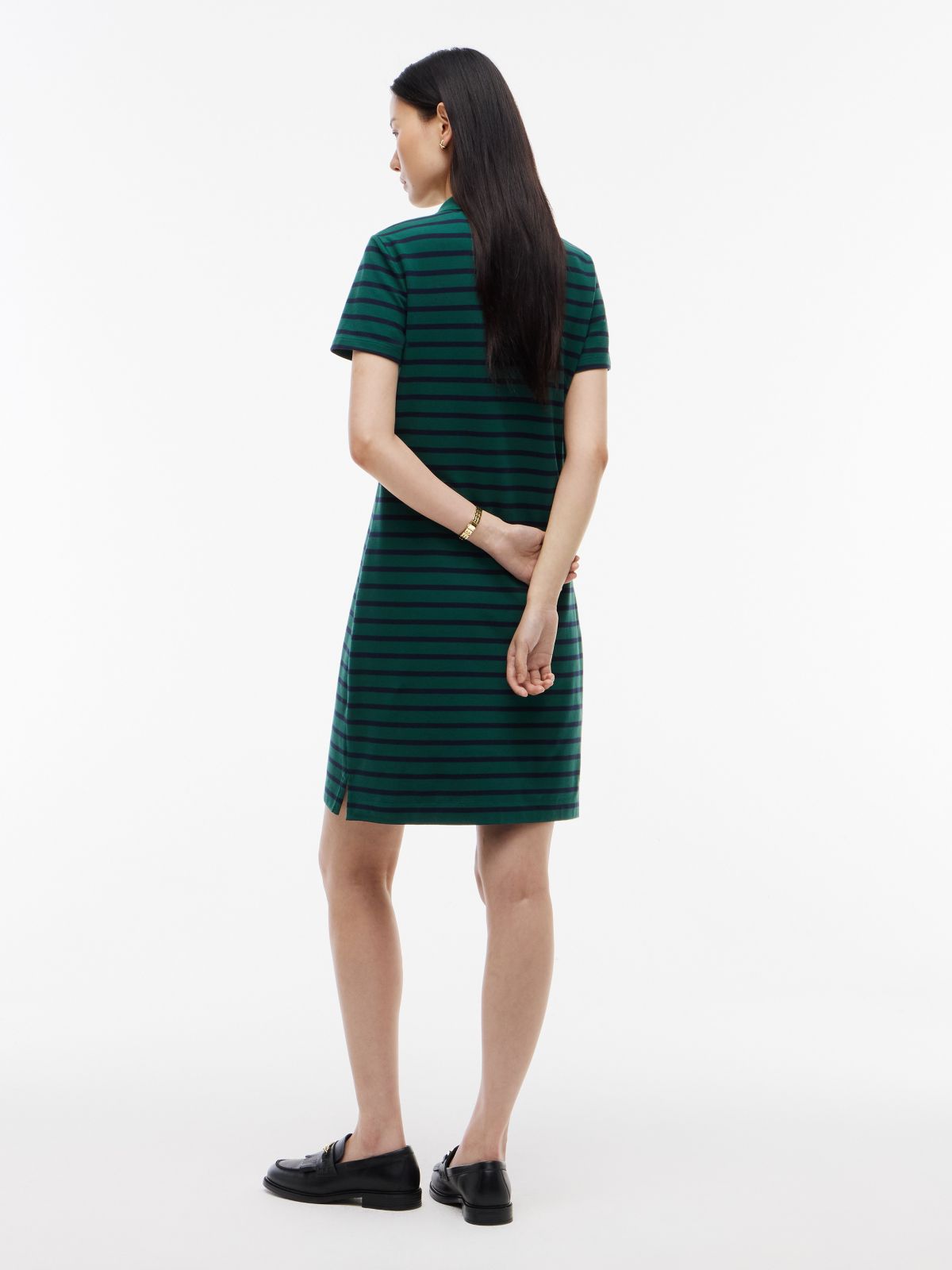 Striped Stretch Pique Polo Dress — Ornamental Green