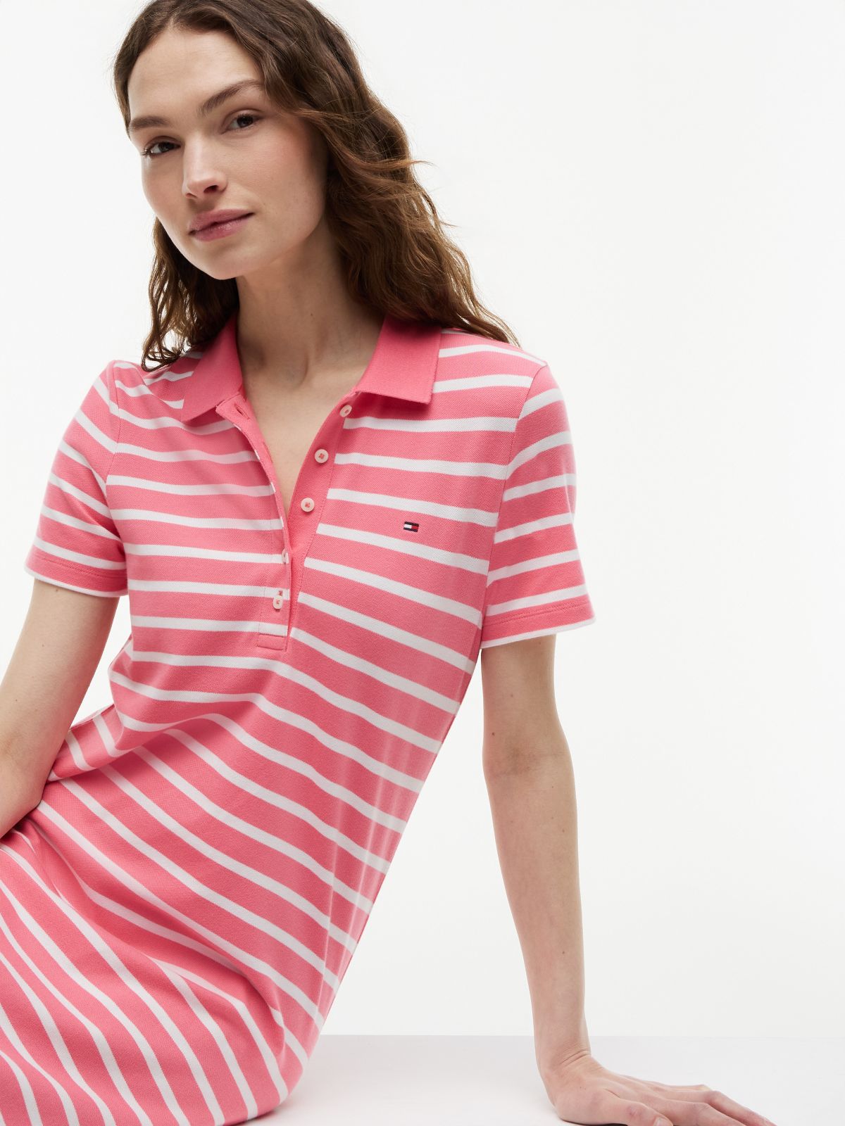 Striped Stretch Pique Polo Dress — Garden Rose