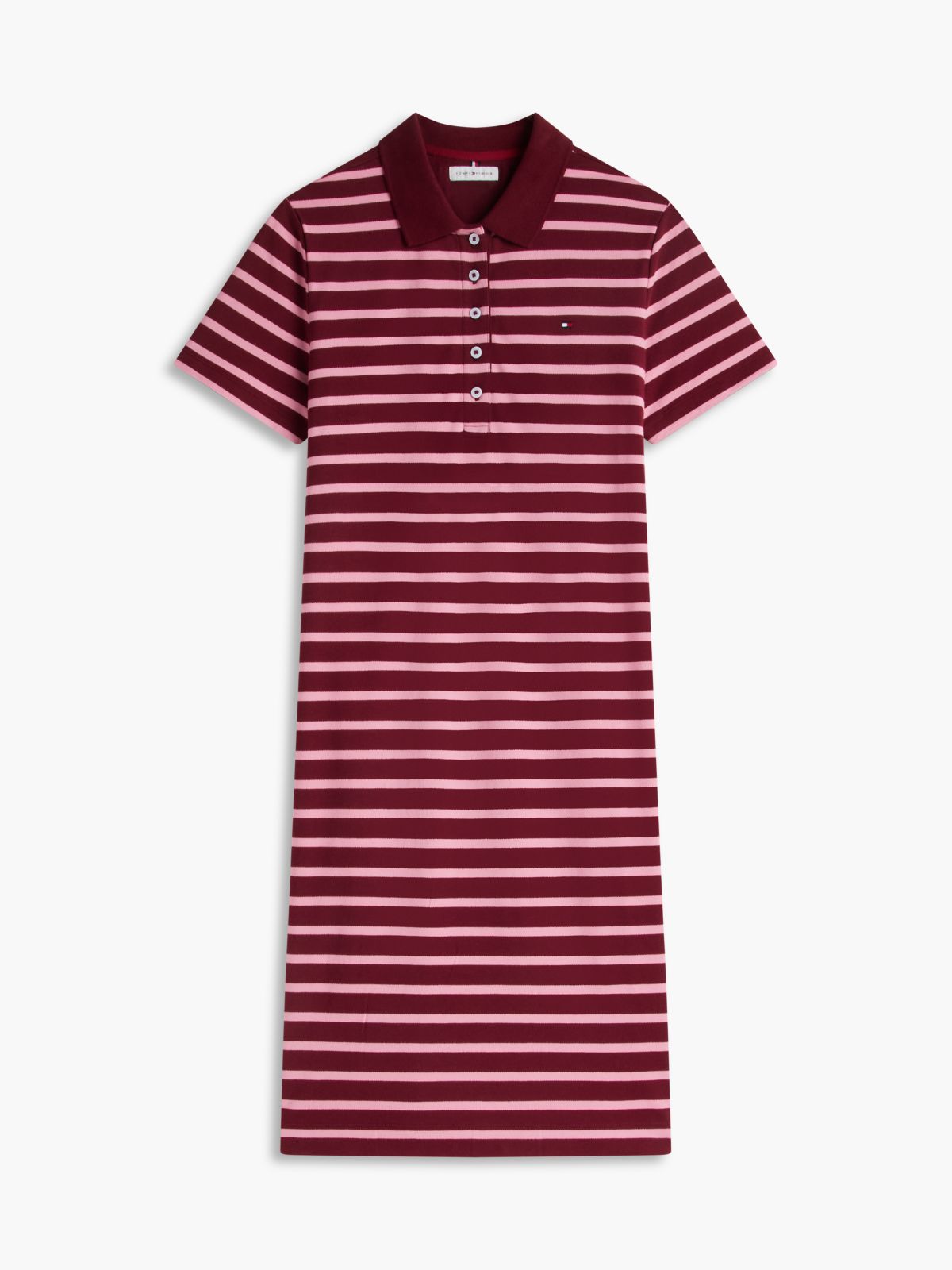 Striped Stretch Pique Polo Dress — Burgundy