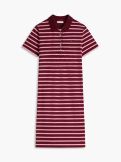 Striped Stretch Pique Polo Dress — Burgundy 6