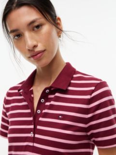 Striped Stretch Pique Polo Dress — Burgundy 2