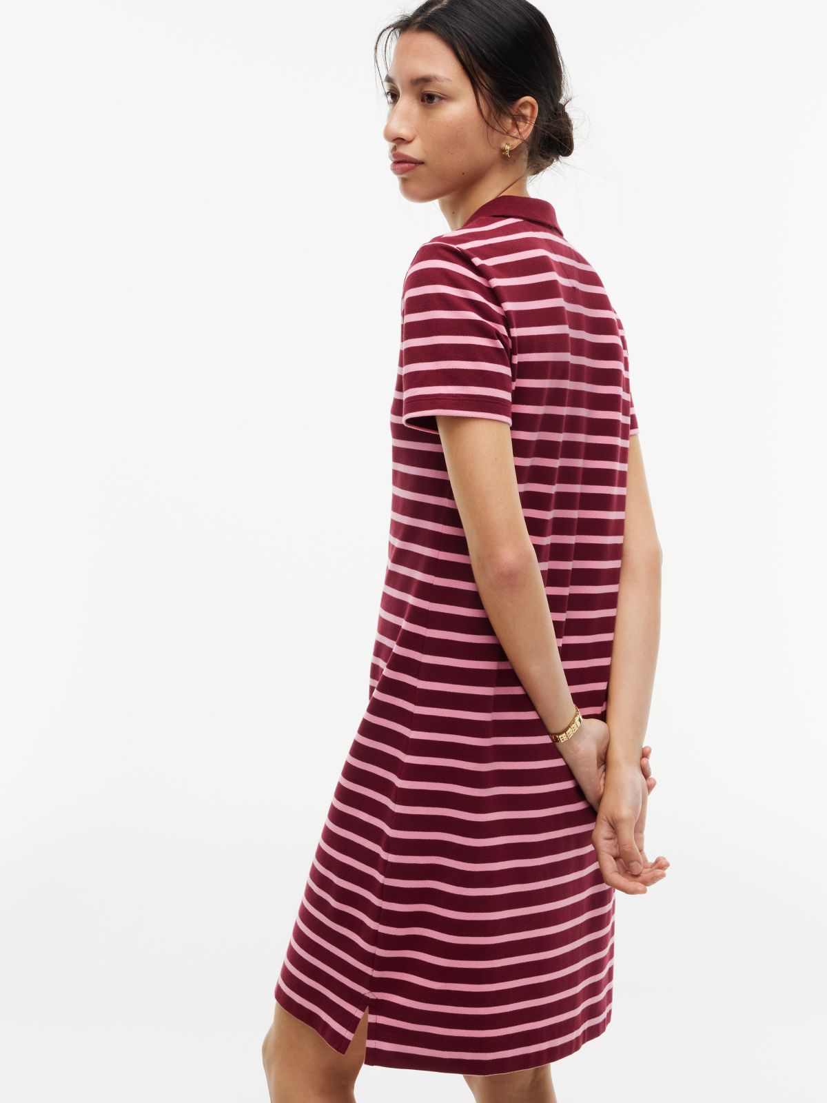 Striped Stretch Pique Polo Dress — Burgundy