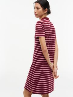 Striped Stretch Pique Polo Dress — Burgundy 3