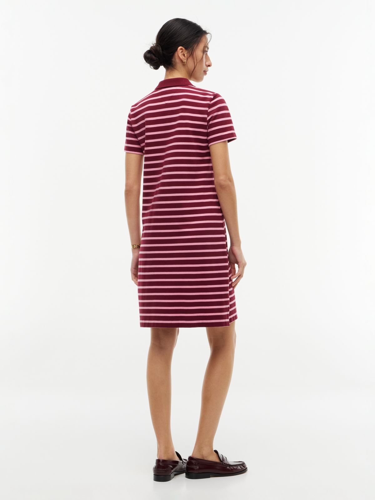 Striped Stretch Pique Polo Dress — Burgundy