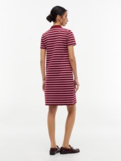 Striped Stretch Pique Polo Dress — Burgundy 4