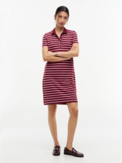 Striped Stretch Pique Polo Dress — Burgundy 1