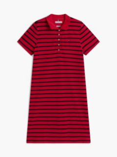 Striped Stretch Pique Polo Dress — Primary Red 5