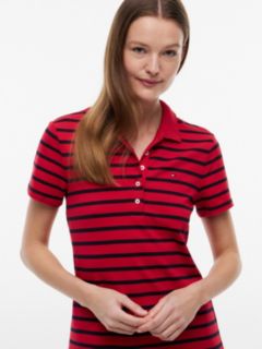 Striped Stretch Pique Polo Dress — Primary Red 2