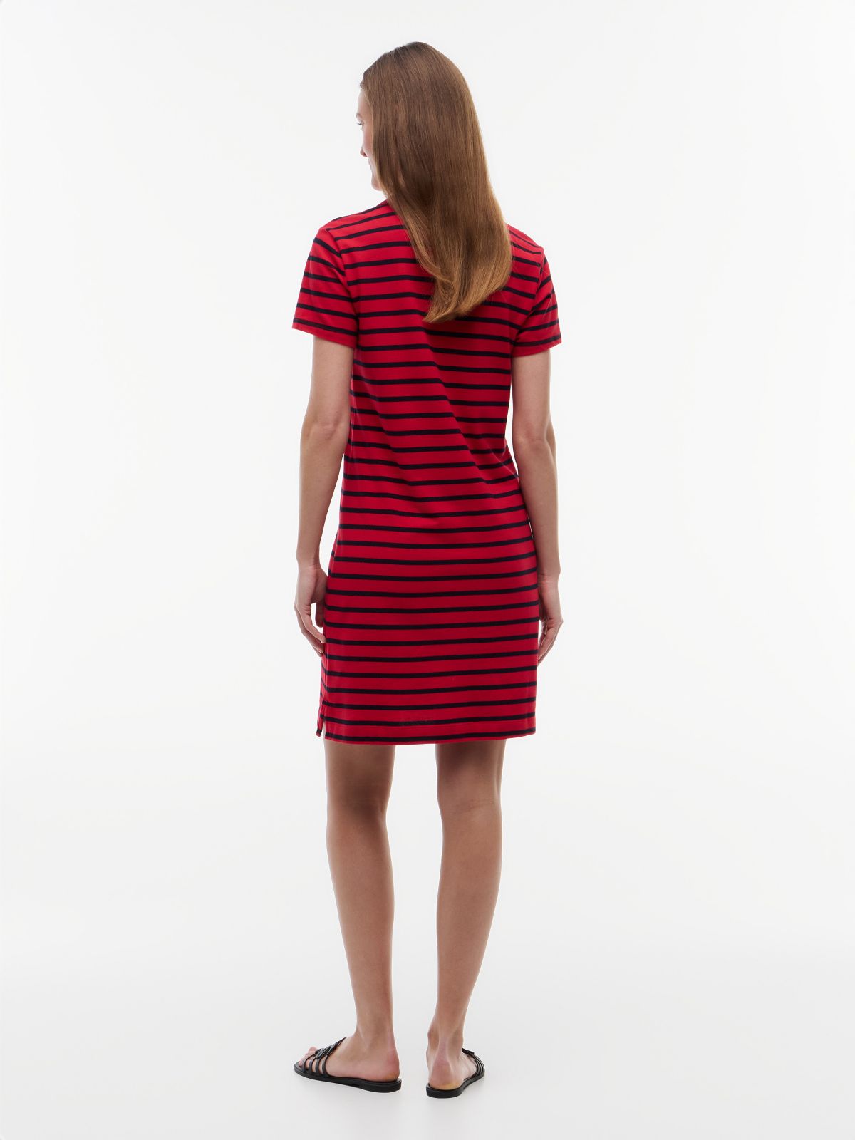 Striped Stretch Pique Polo Dress — Primary Red