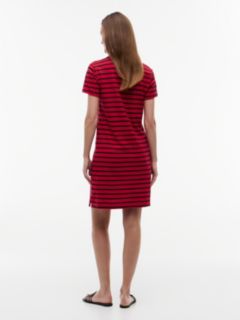 Striped Stretch Pique Polo Dress — Primary Red 4
