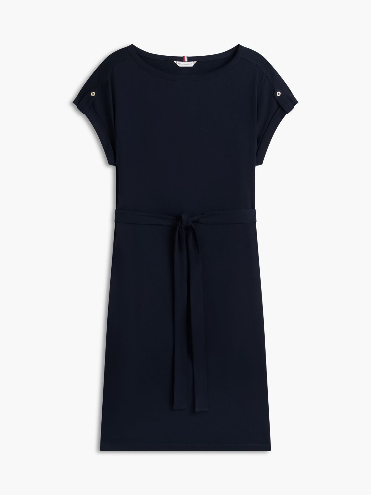 Belted Stretch-Cotton Dress — Navy