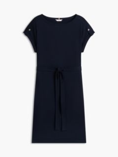 Belted Stretch-Cotton Dress — Navy 5
