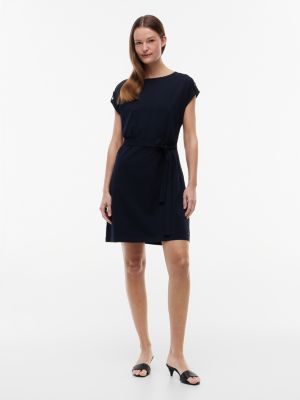 Belted Stretch-Cotton Dress, Navy