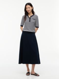 Linen-Blend Midi Skirt — Navy Blue 2