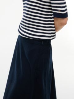 Linen-Blend Midi Skirt — Navy Blue 3