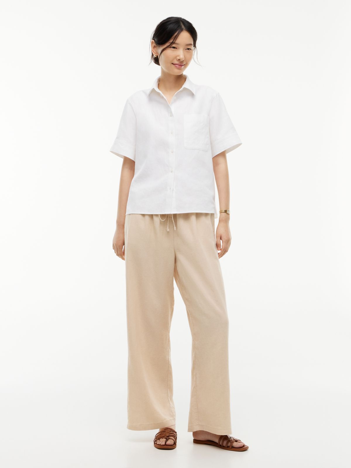 Lightweight Linen-Blend Pull-On Pant — Clayed Pebble