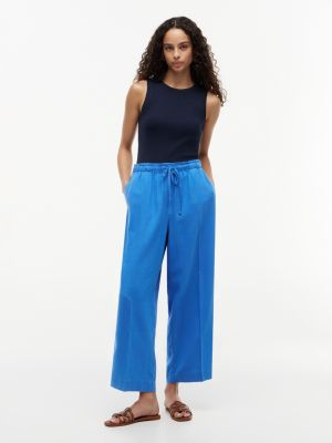 Lightweight Linen-Blend Pull-On Pant, Siren Blue