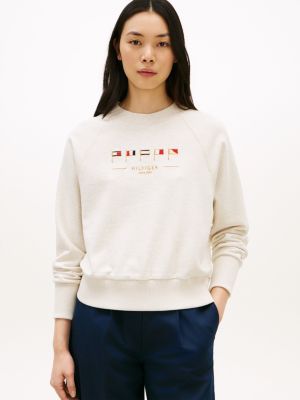 Embroidered Nautical Flag Sweatshirt, Beige