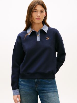 Mix Media Brushed-Back Polo Sweatshirt, Navy