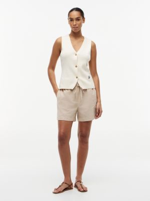 Linen-Cotton Blend Pull-On Short, Clayed Pebble