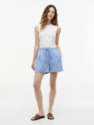 Linen-Cotton Blend Pull-On Short, Blue Spell