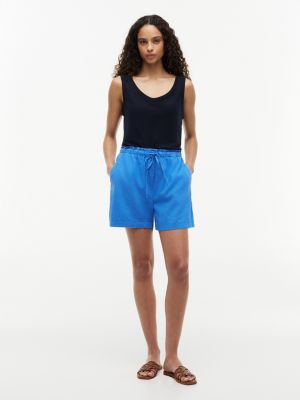 Linen-Cotton Blend Pull-On Short, Siren Blue