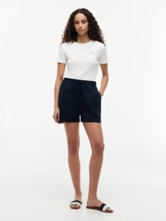 Linen-Cotton Blend Pull-On Short — Navy Blue 2