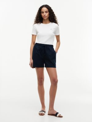 Linen-Cotton Blend Pull-On Short, Navy Blue
