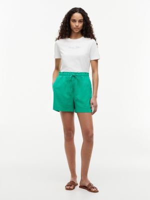 Linen-Cotton Blend Pull-On Short, Cosmic Green