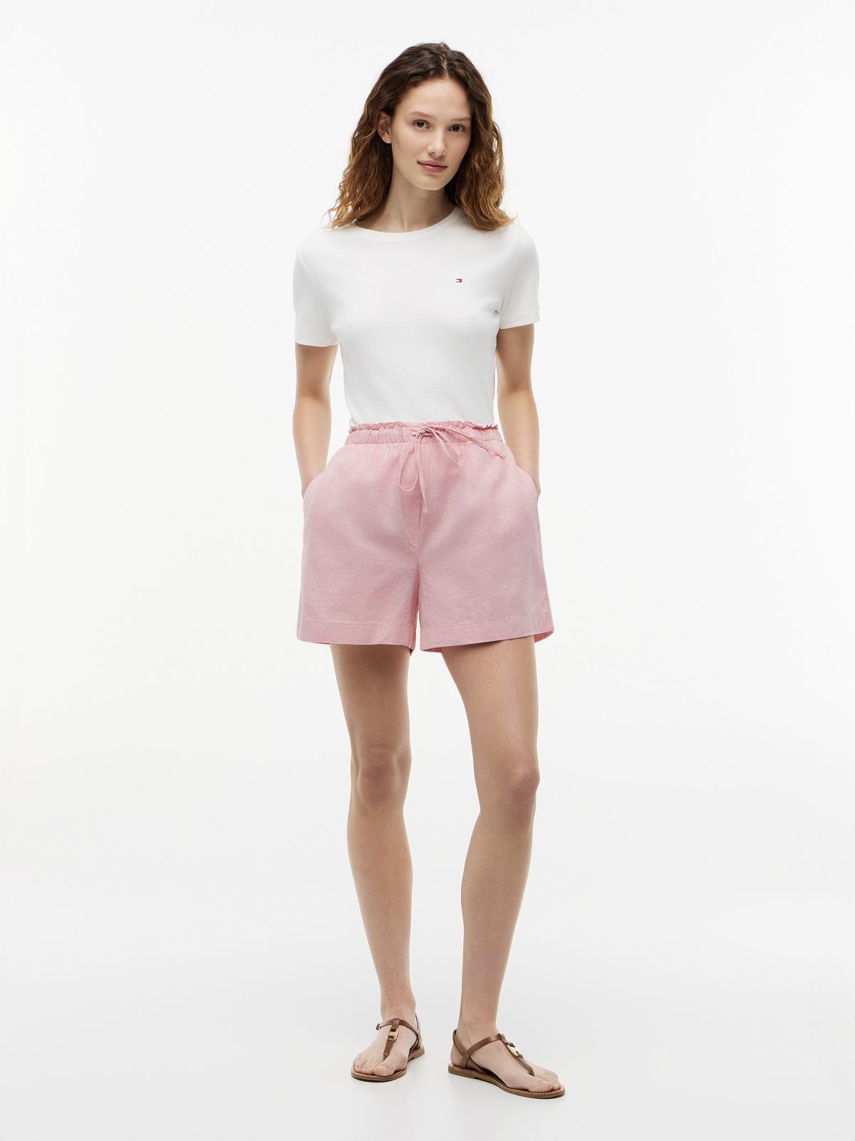 Linen-Cotton Blend Pull-On Short — Pink Shade