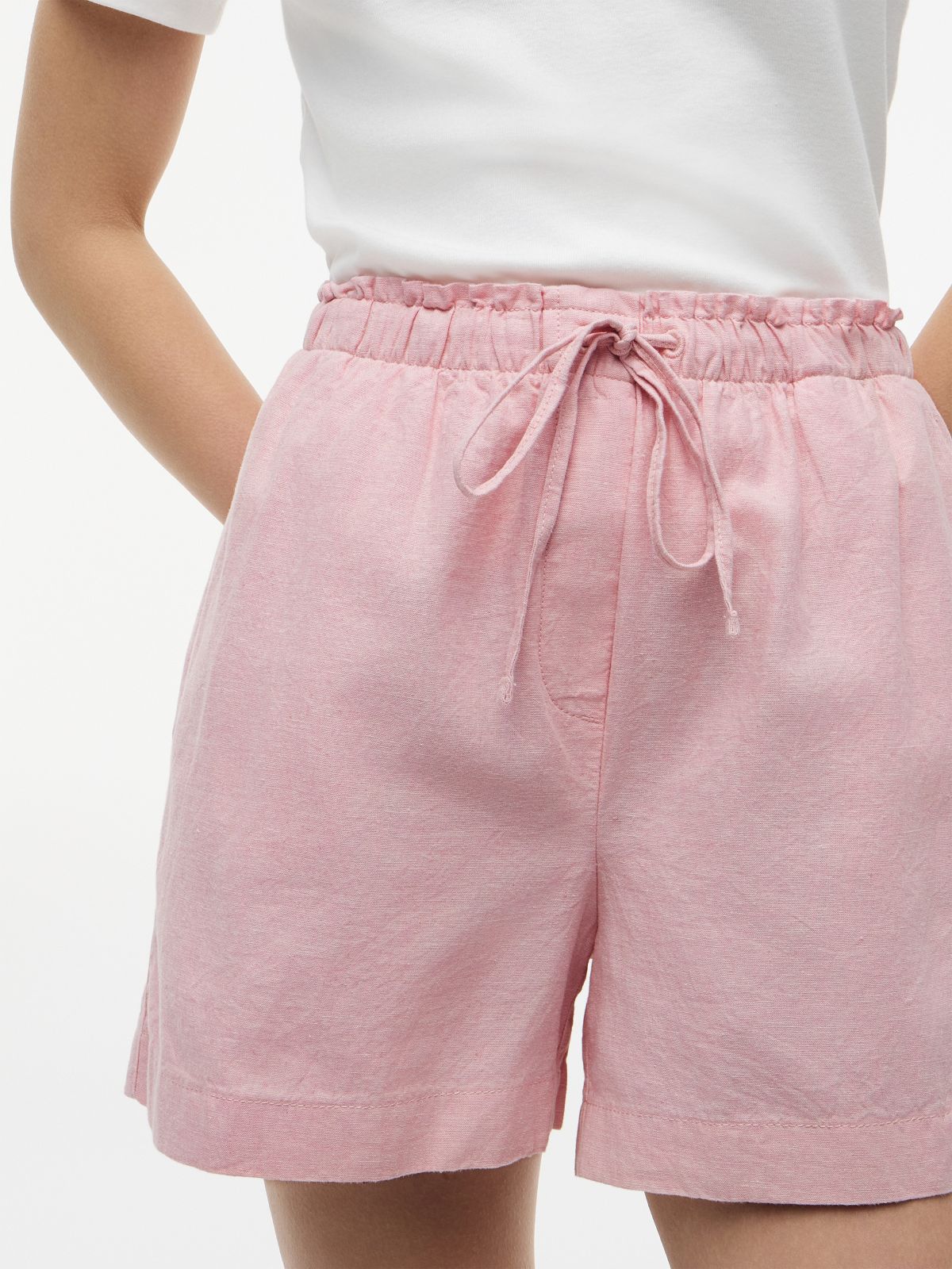 Linen-Cotton Blend Pull-On Short — Pink Shade