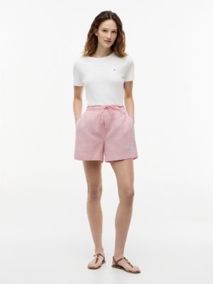 Linen-Cotton Blend Pull-On Short, Pink Shade