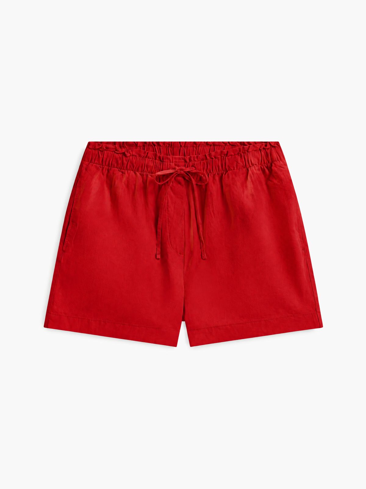 Linen-Cotton Blend Pull-On Short — Deep Crimson