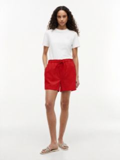 Linen-Cotton Blend Pull-On Short — Deep Crimson 2