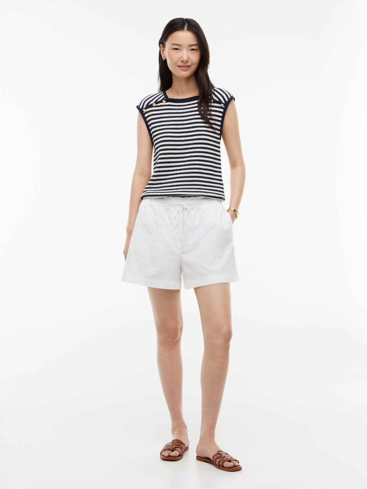 Linen-Cotton Blend Pull-On Short — Optic White