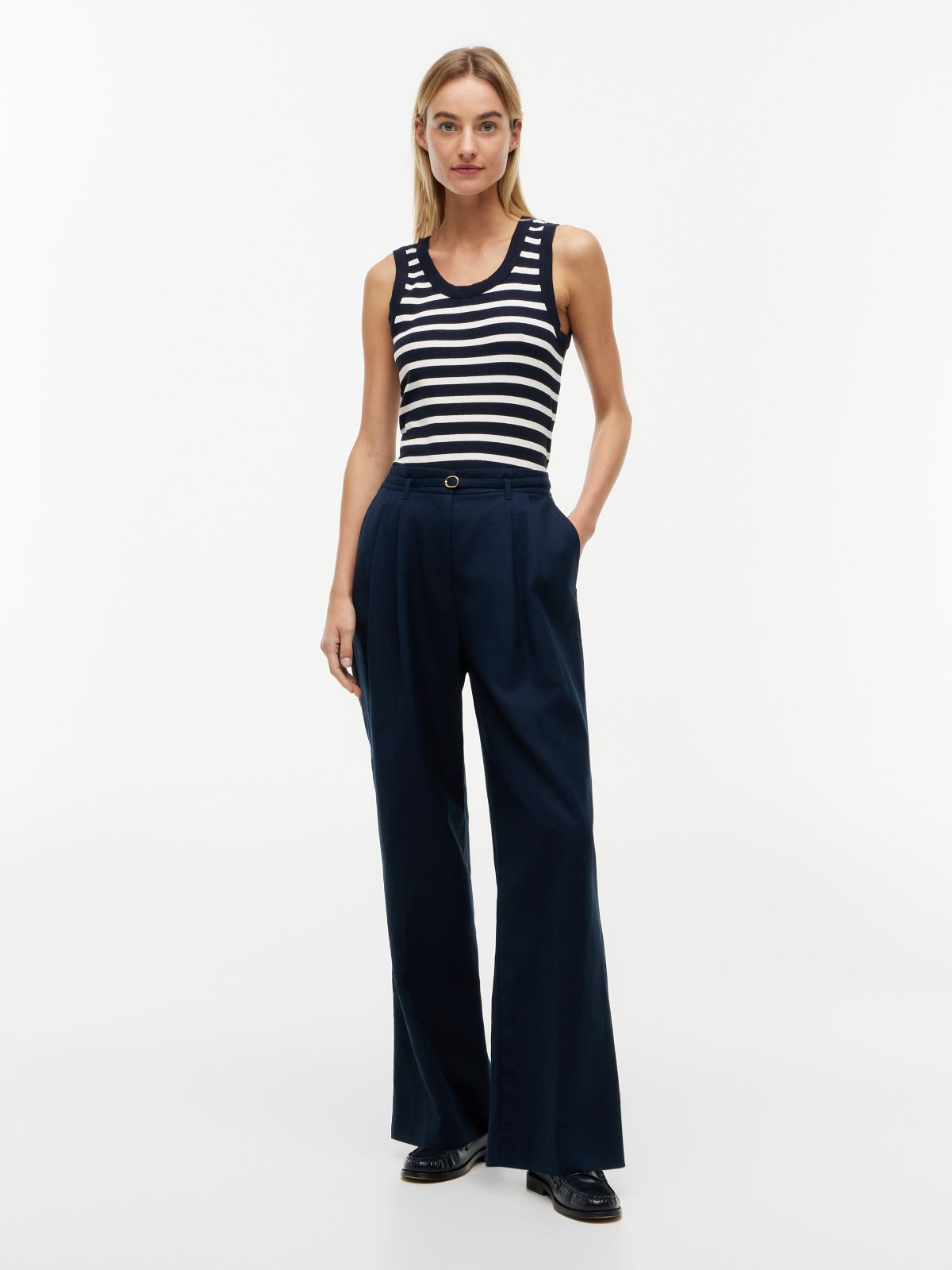 Stripe Rib-Knit Tank Top — Navy / Rich Cream Stripe