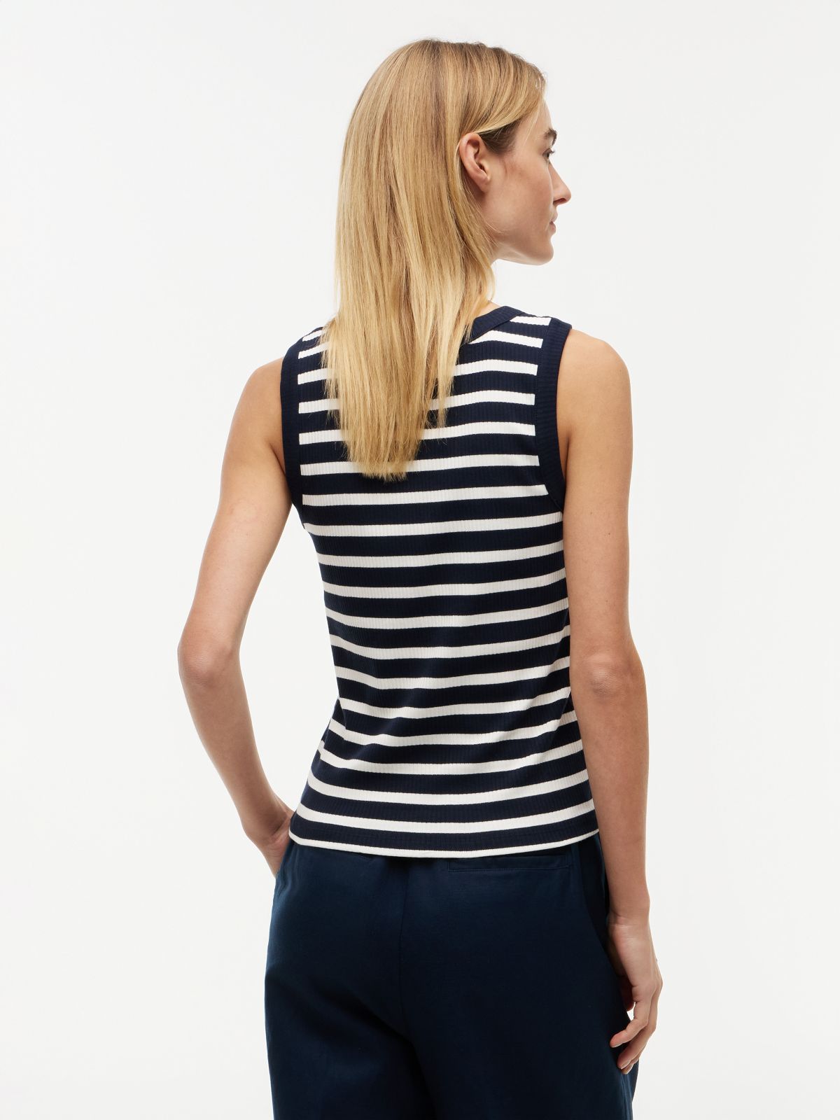 Stripe Rib-Knit Tank Top — Navy / Rich Cream Stripe