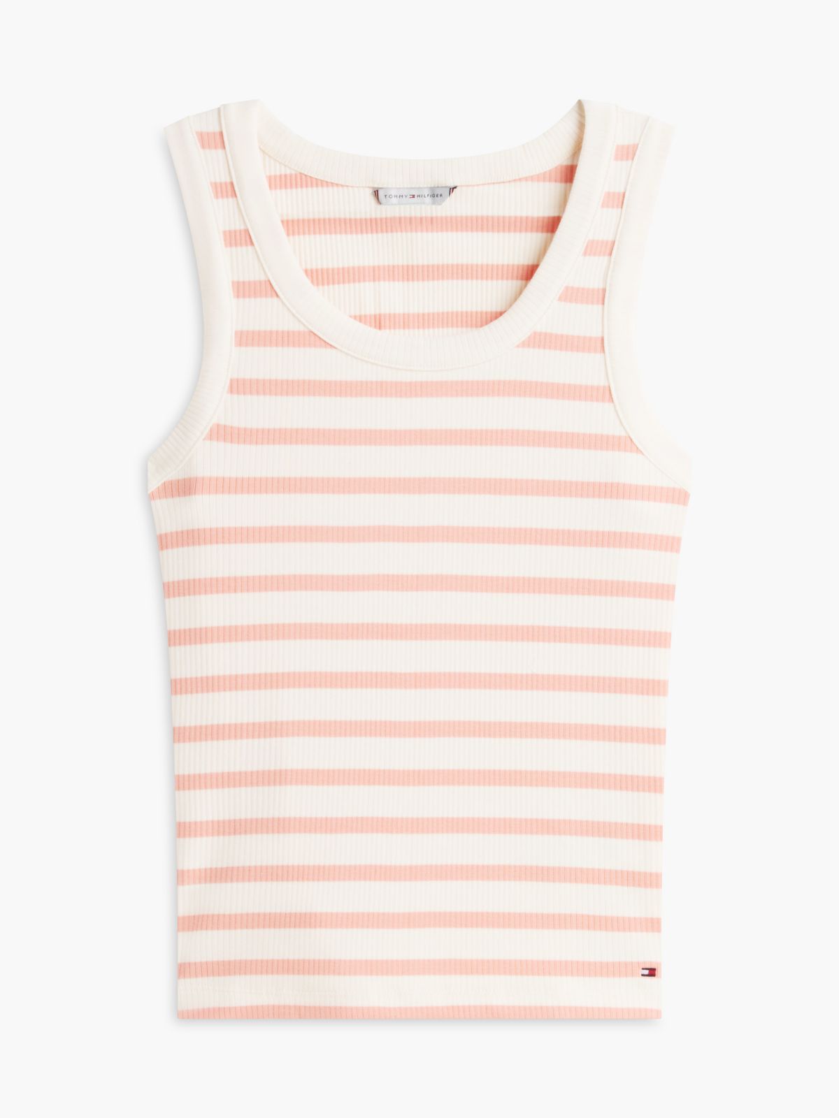 Stripe Rib-Knit Tank Top — Rich Cream/Sunset Coral Stripe