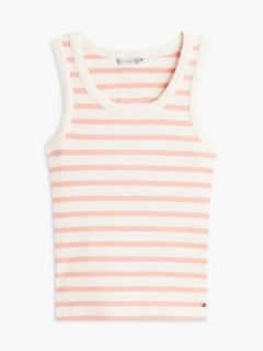Stripe Rib-Knit Tank Top — Rich Cream/Sunset Coral Stripe 5