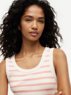 Stripe Rib-Knit Tank Top — Rich Cream/Sunset Coral Stripe 3