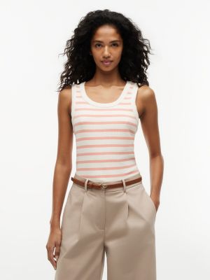 Stripe Rib-Knit Tank Top, Rich Cream/Sunset Coral Stripe